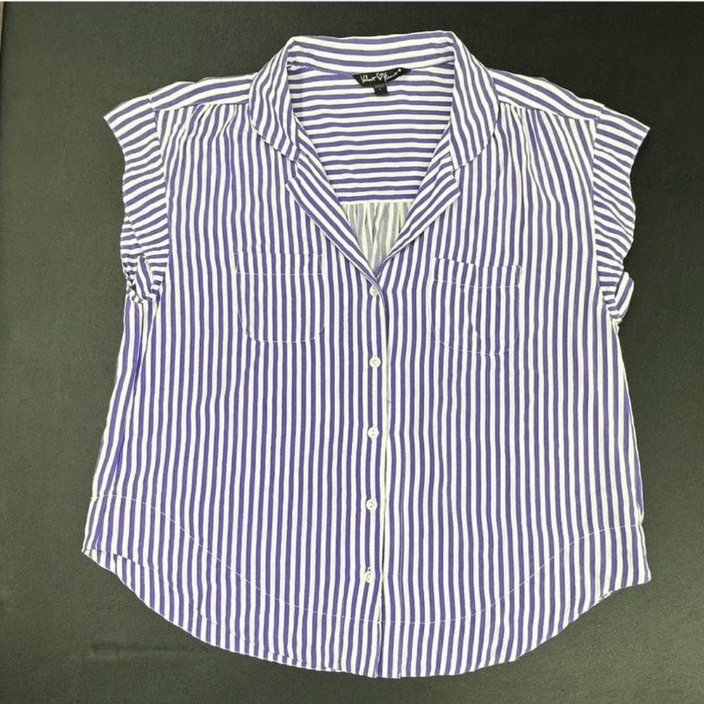 💜Velvet Heart Purple and White Striped Sleeveless Shirt💜 - Picture 8 of 8